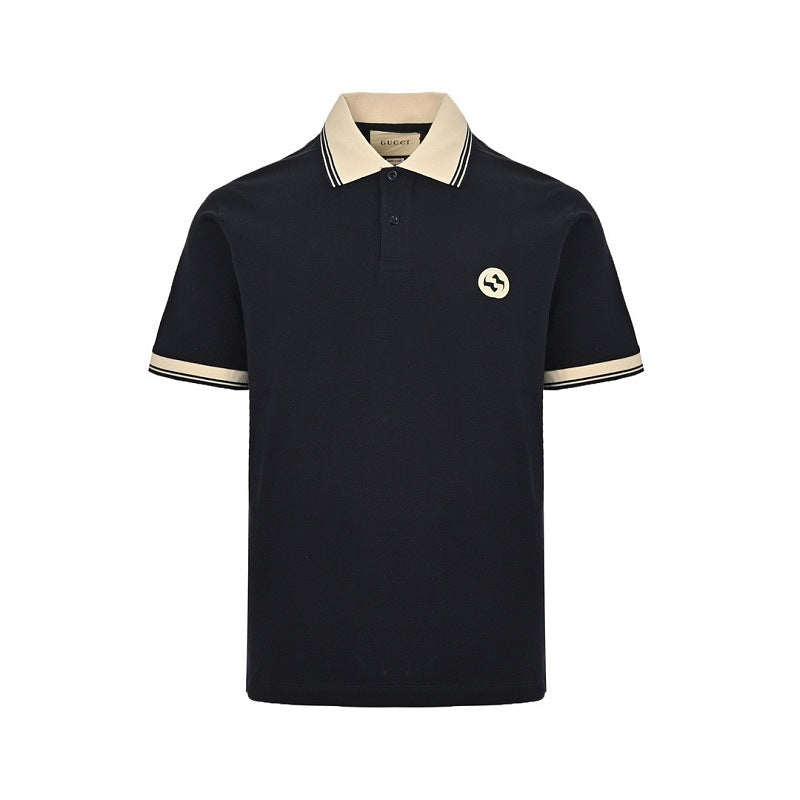 Exclusive Gucci Interlocking GG Logo Polo Shirt – Navy — S — Side View