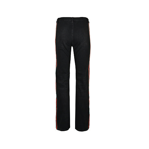 Exclusive Gucci GG Monogram Straight-Leg Pants with Web Stripe — Blue — Size 28 — Detail View