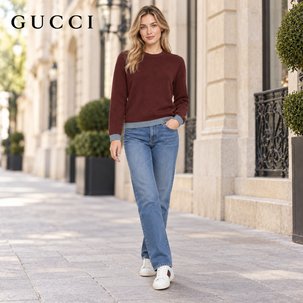 Exclusive Gucci Unisex Polo Sweater — Red — Size S — Back View