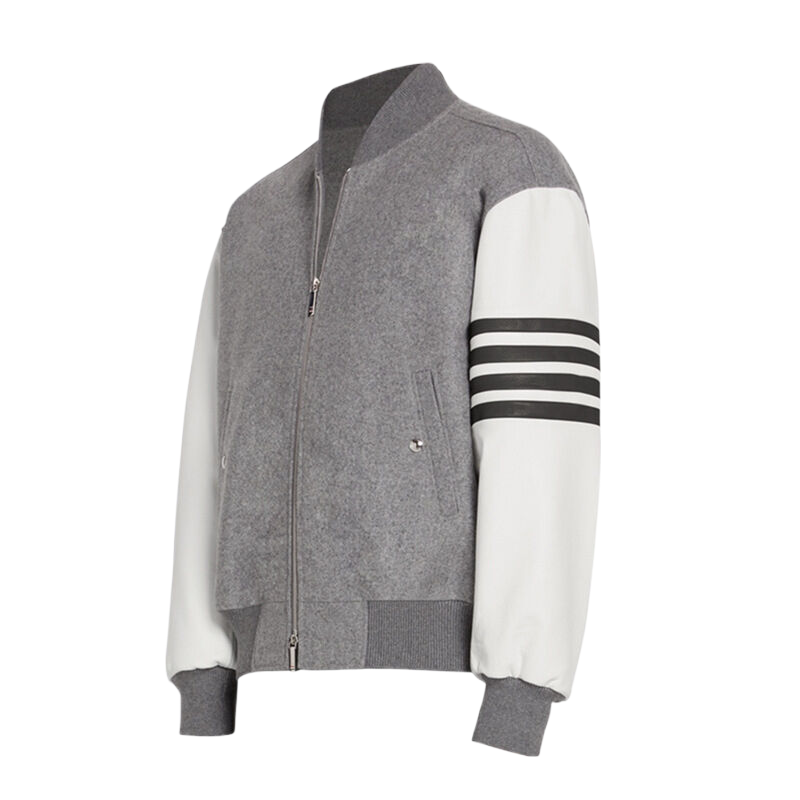 Exclusive Thom Browne Leather sleeves coat — Gray — Size 1/M — Detail View