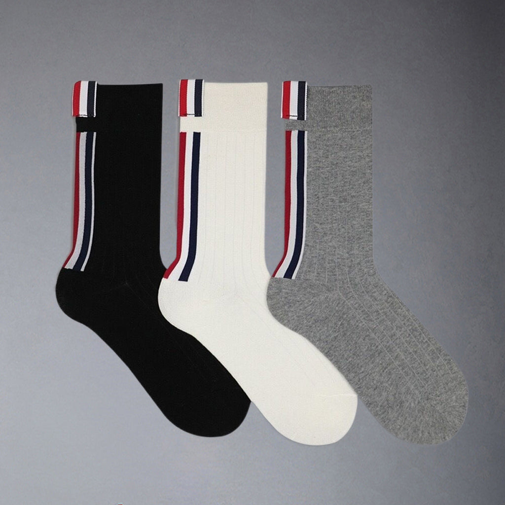 Exclusive Thom Browne  Four stripe socks — 3 pairs — Front View