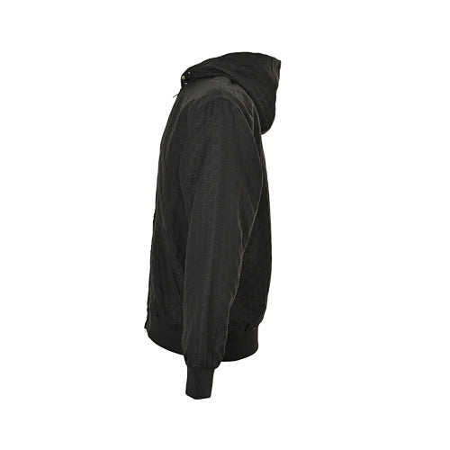Exclusive Gucci Textured Bomber Hoodie Jacket – Black & Military Green — Black — Size 46 — Back View