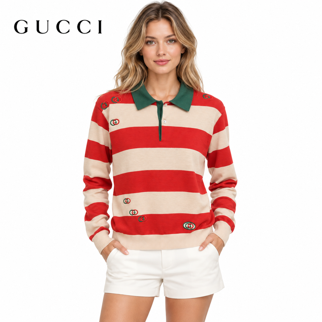 Exclusive Gucci Unisex Striped Polo Sweater — S — Front View