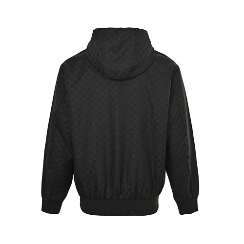 Exclusive Gucci Textured Bomber Hoodie Jacket – Black & Military Green — Black — Size 46 — Top View