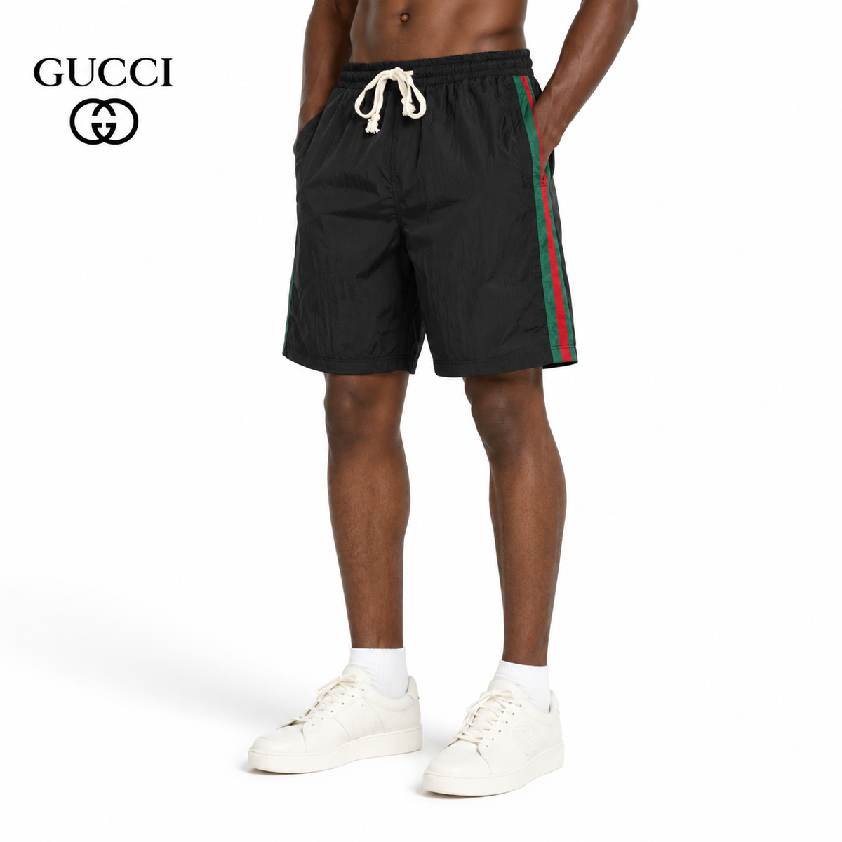 Exclusive Gucci Web Stripe Nylon Shorts — S — Front View