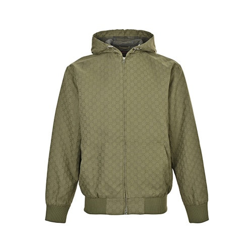 Exclusive Gucci Textured Bomber Hoodie Jacket – Black & Military Green — Black — Size 46 — Detail View