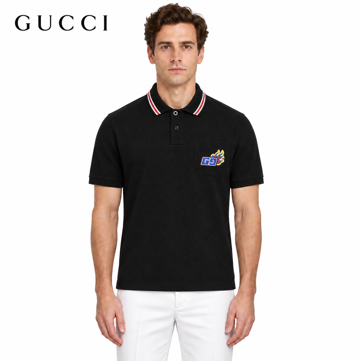 Exclusive Gucci GG Monogram All-Over Print Polo Shirt — White — Size M — Front View