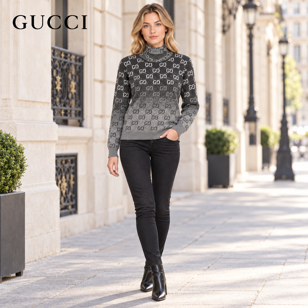 Exclusive Gucci Unisex Monogram Double-G Mock-Neck Sweater — XS — Back View