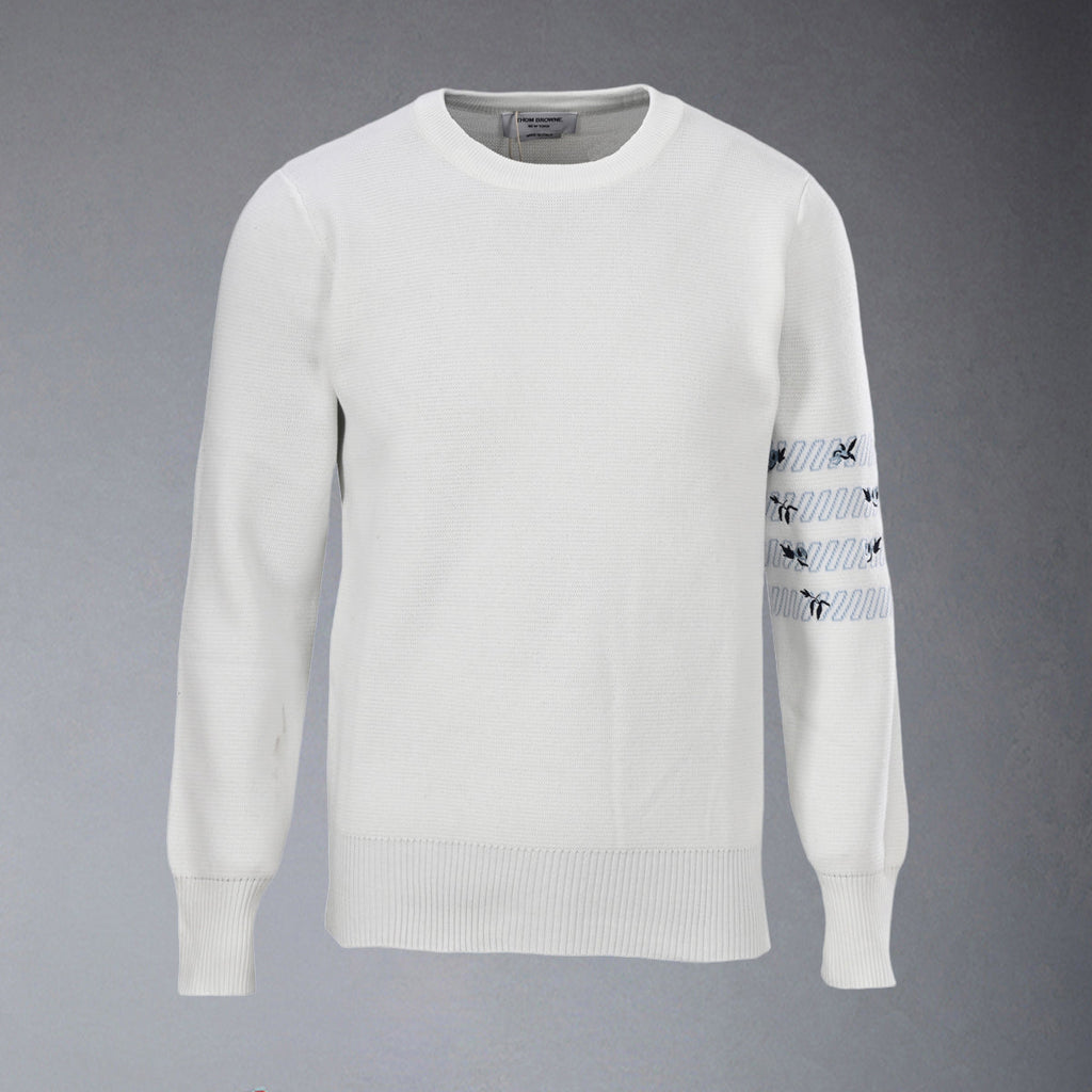 Exclusive Thom Browne Crew Neck Sweater — White — Size 1/M — Front View