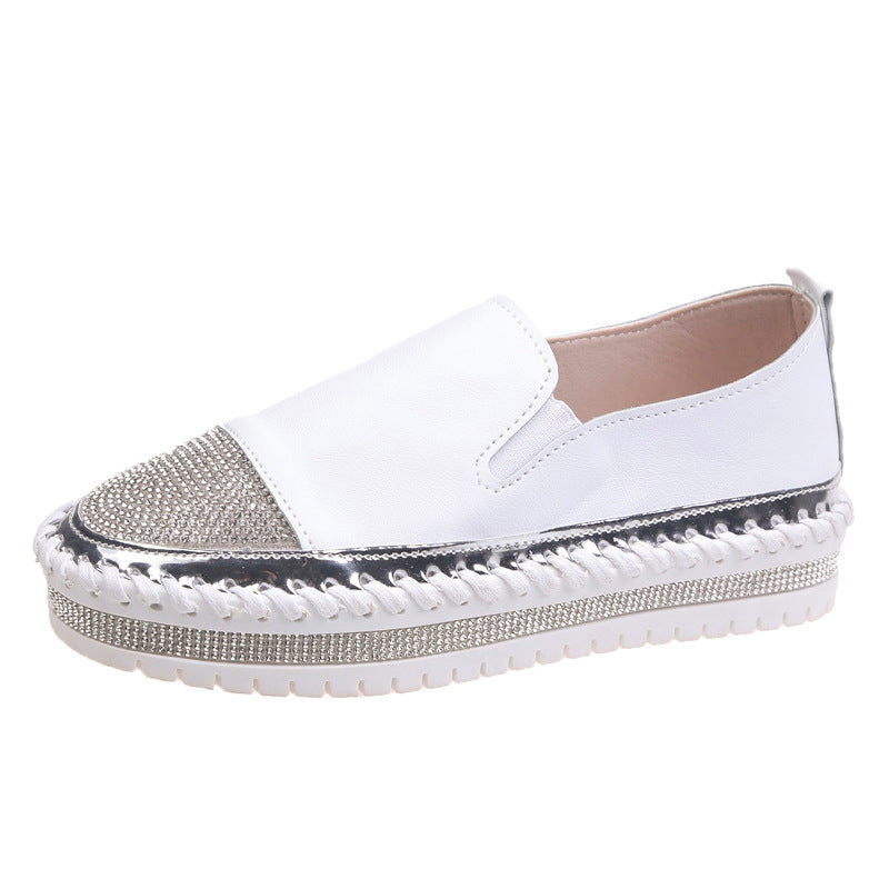 Exclusive New round head rhinestone flat shoes — Black — Size 43 — Side View