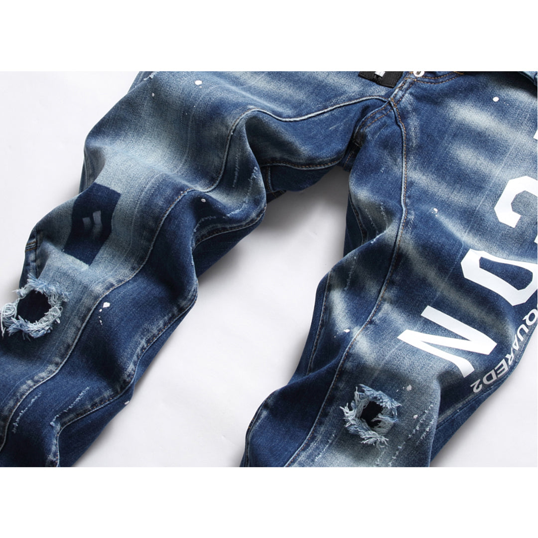 Exclusive SOLA-DSQ2 hole patch print Jeans — 28 — Top View