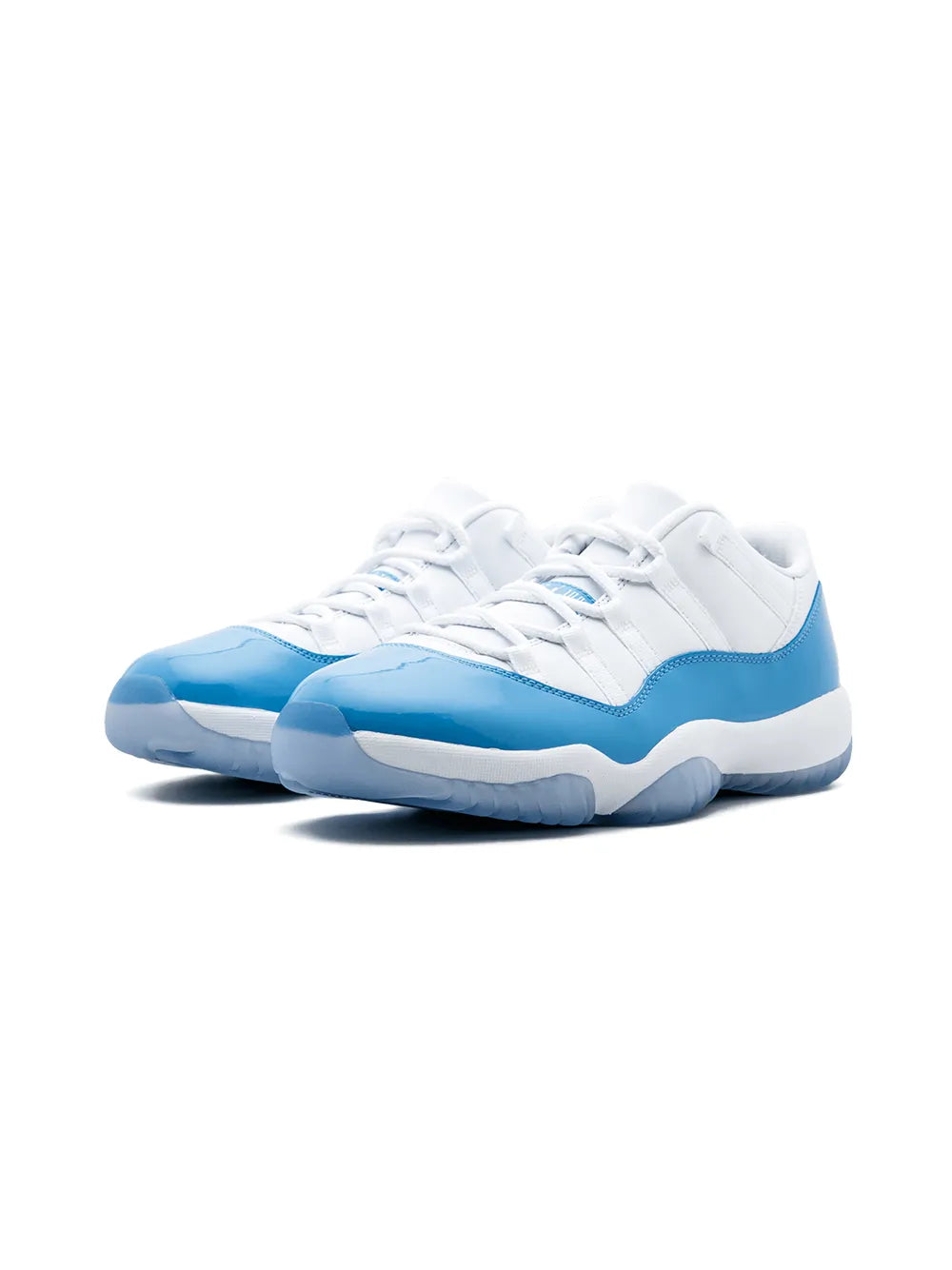 Exclusive Air Jordan 11 Retro Low Unc Sneakers — White / University Blue — Size US M 6 - US W 7.5 — Side View