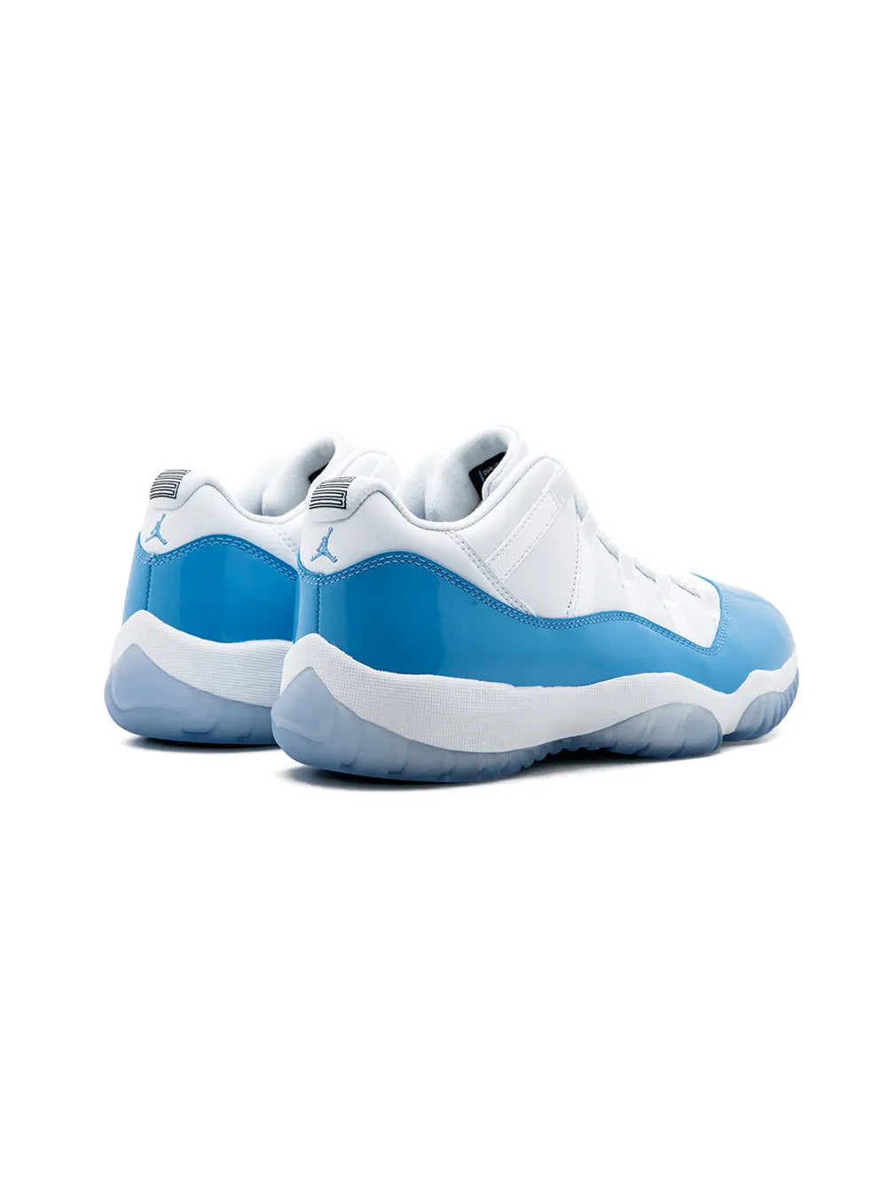 Exclusive Air Jordan 11 Retro Low Unc Sneakers — White / University Blue — Size US M 6 - US W 7.5 — Back View