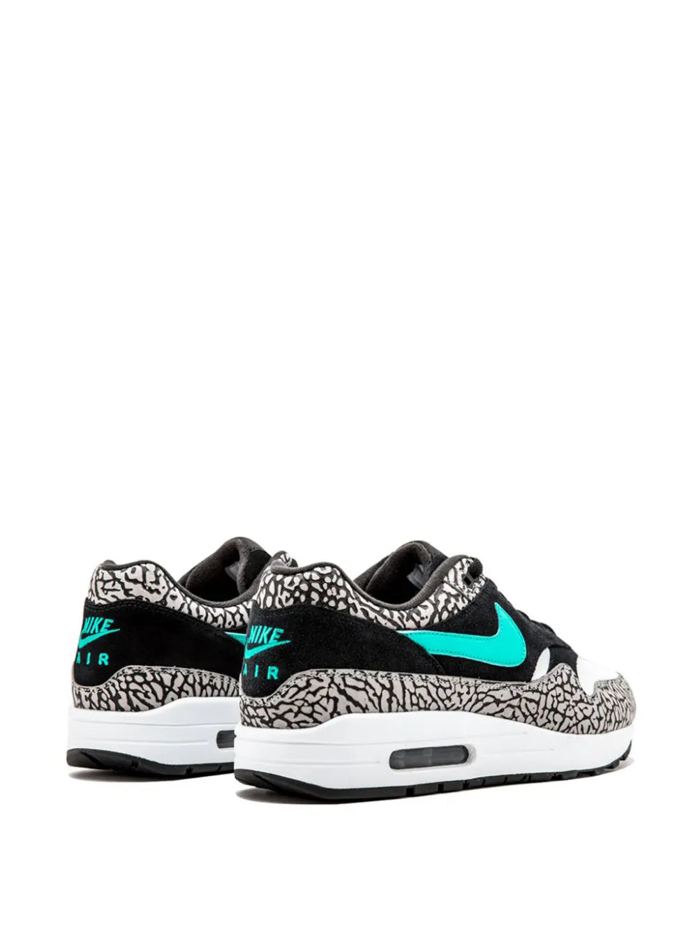 Exclusive Nike X Atmos Air Max 1 Premium Retro Elephant 2017 Sneakers — Medium Grey/Clear Jade/Black — Size US M 7 - US W 8.5 — Back View