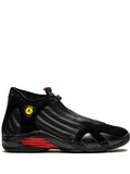 Exclusive Air Jordan 14 Retro Last Shot 2005 Release Sneakers — Black/Red — Size US M 4.5 - US W 6 — Front View