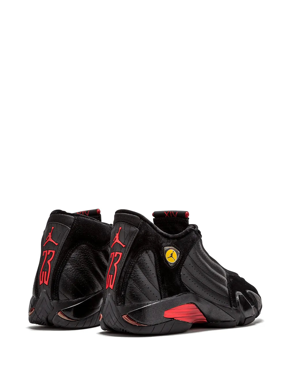 Exclusive Air Jordan 14 Retro Last Shot 2005 Release Sneakers — Black/Red — Size US M 4.5 - US W 6 — Back View