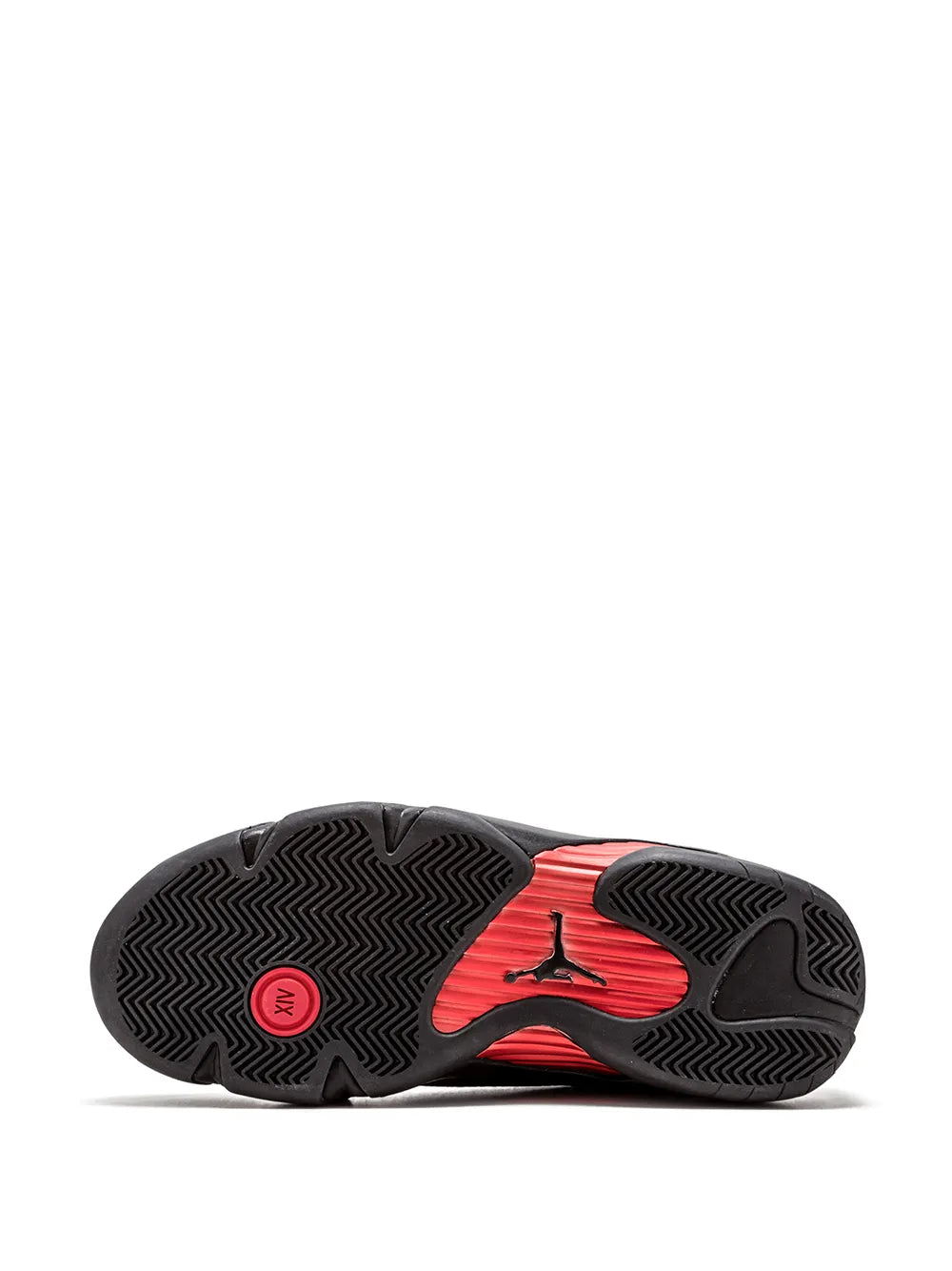Exclusive Air Jordan 14 Retro Last Shot 2005 Release Sneakers — Black/Red — Size US M 4.5 - US W 6 — Top View
