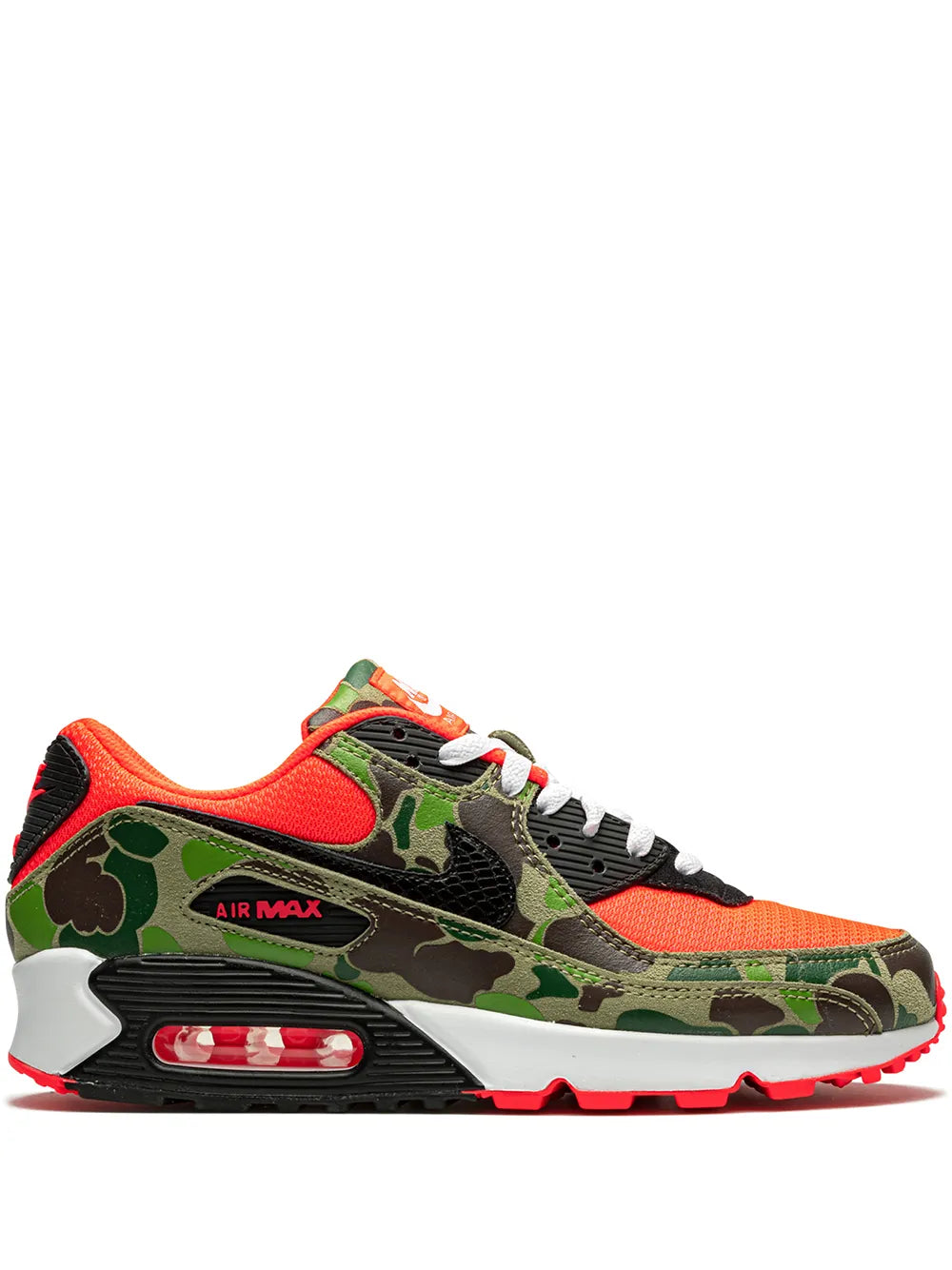 Exclusive Air Max 90 Retro Reverse Duck Camo Sneakers — Infrared/Green — Size US M 9 - US W 10.5 — Front View