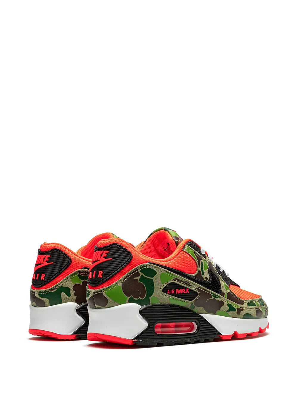 Exclusive Air Max 90 Retro Reverse Duck Camo Sneakers — Infrared/Green — Size US M 9 - US W 10.5 — Back View