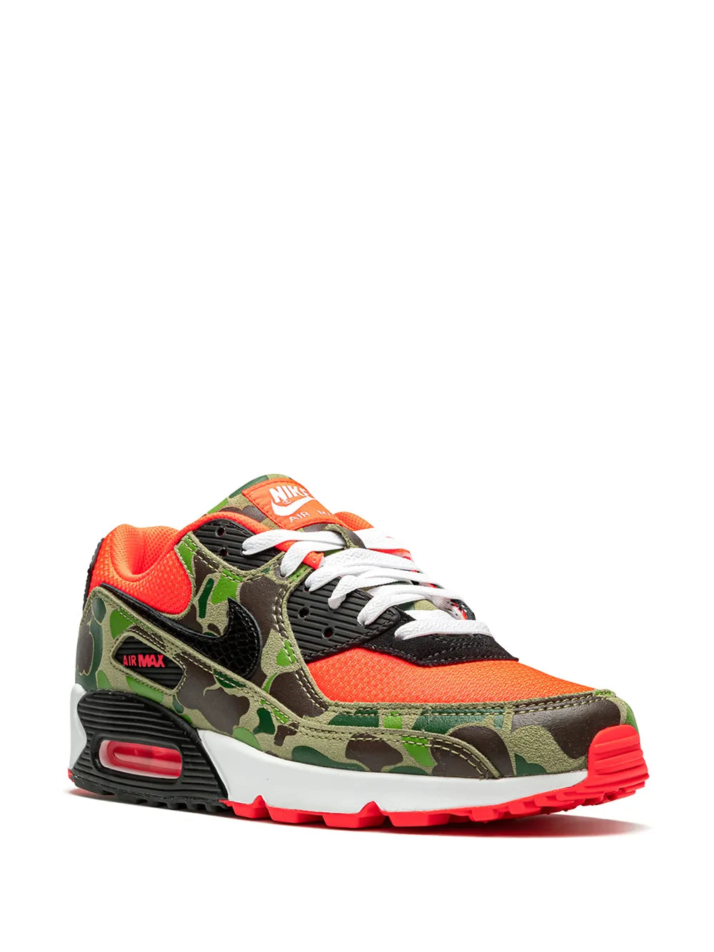 Exclusive Air Max 90 Retro Reverse Duck Camo Sneakers — Infrared/Green — Size US M 9 - US W 10.5 — Side View