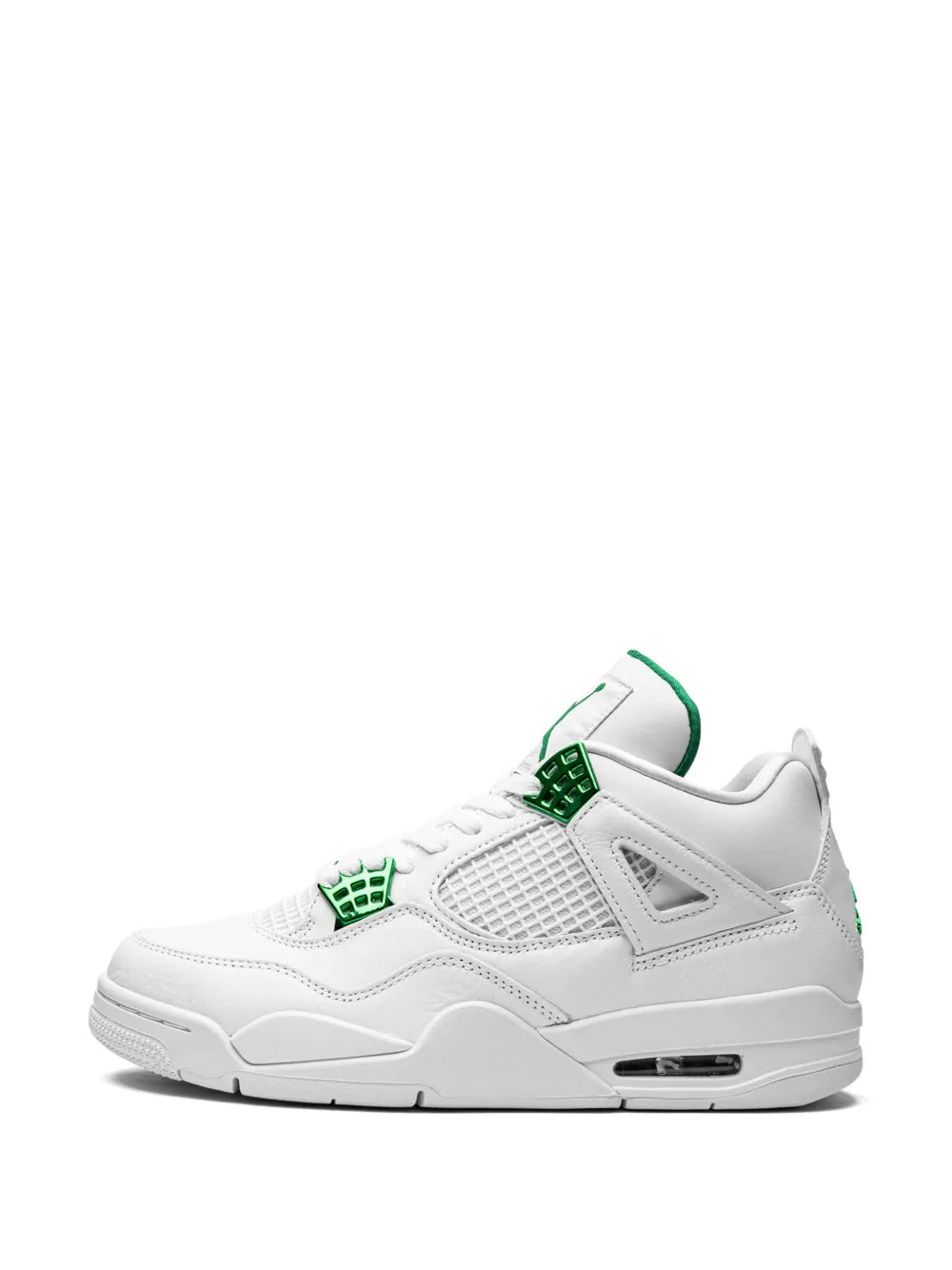 Exclusive Air Jordan 4 Retro Sneakers — White/Dark Green — Size US M 5 - US W 6.5 — Detail View