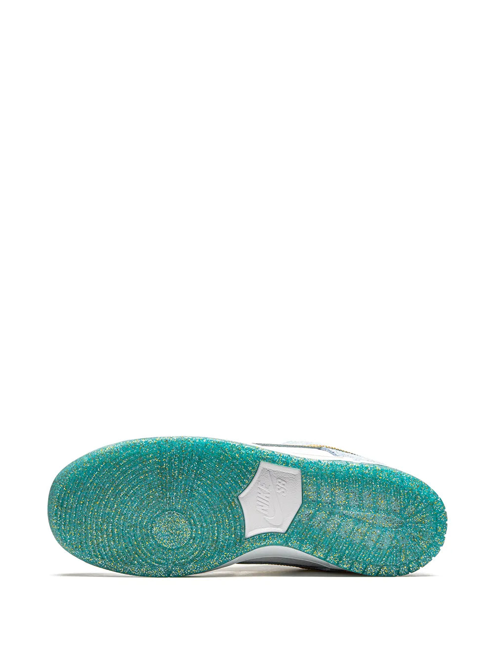 Exclusive Nike X Sean Cliver Sb Dunk Low Holiday Special Sneakers — Blue/White/Metallic Gold — Size US M 6 - US W 7.5 — Top View