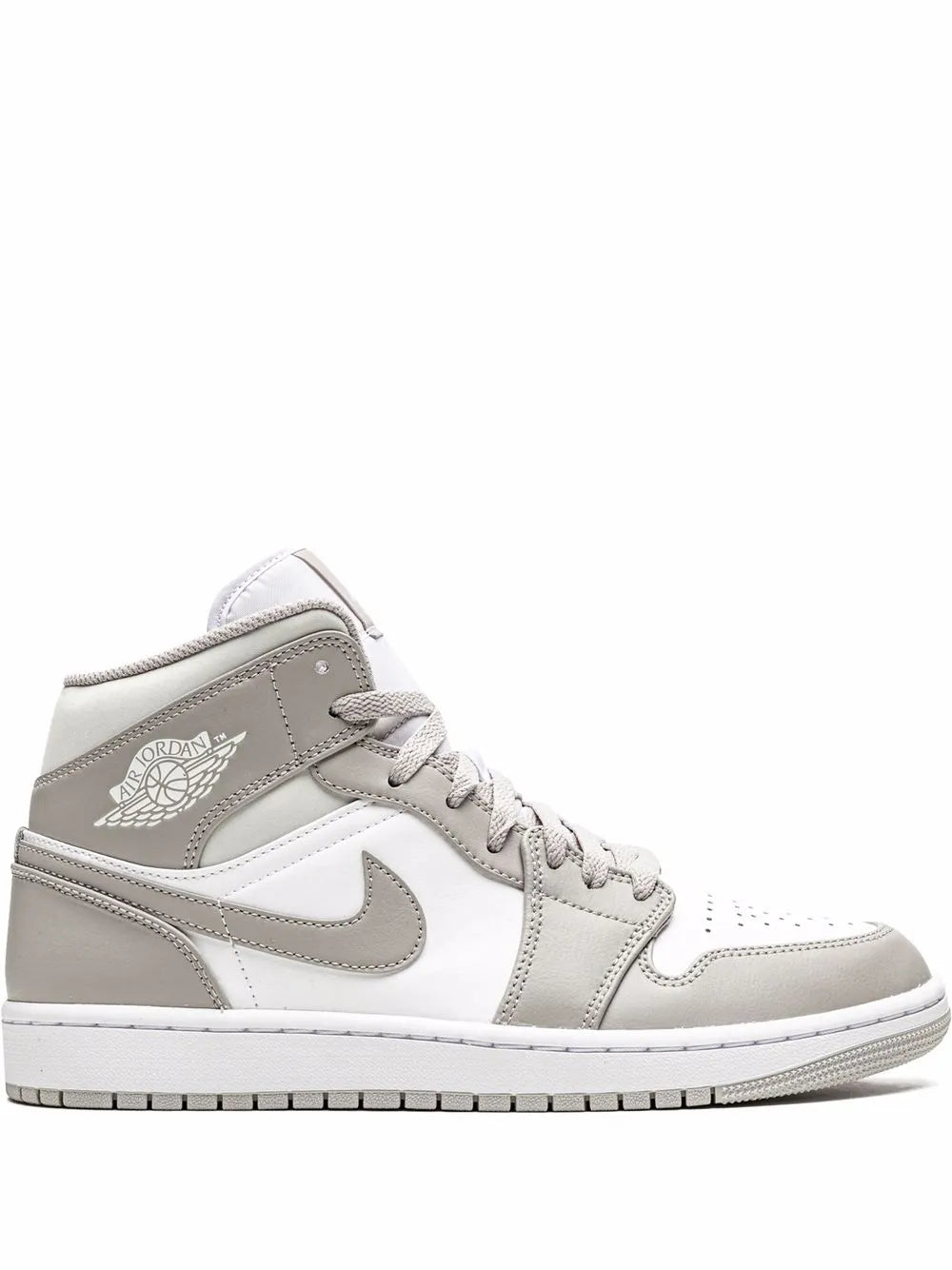 Exclusive Air Jordan 1 Mid Sneakers — College Grey/Light Bone White — Size US M 7 - US W 8.5 — Front View