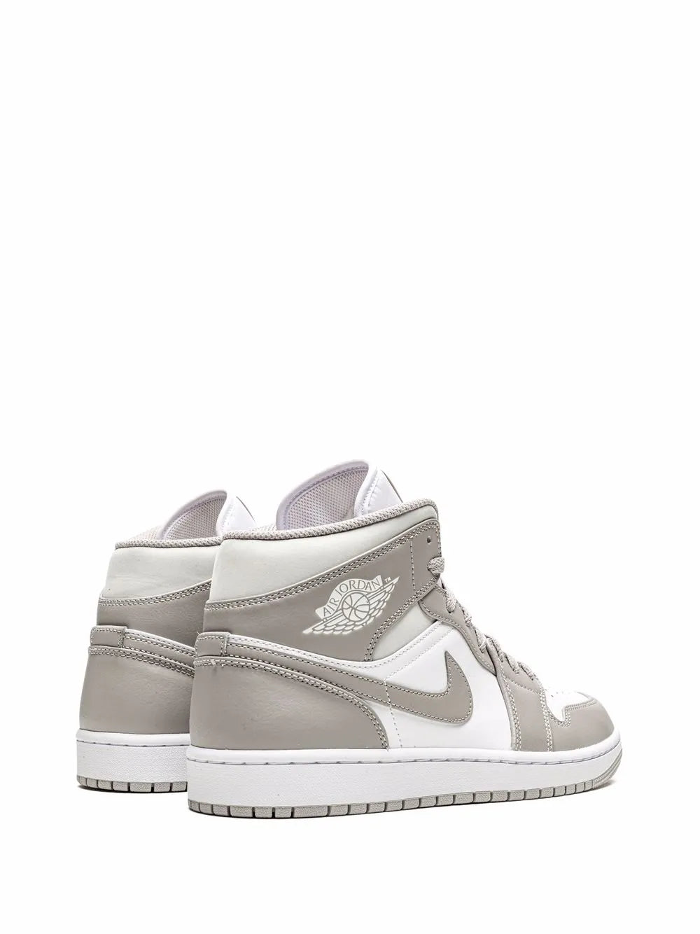 Exclusive Air Jordan 1 Mid Sneakers — College Grey/Light Bone White — Size US M 7 - US W 8.5 — Back View