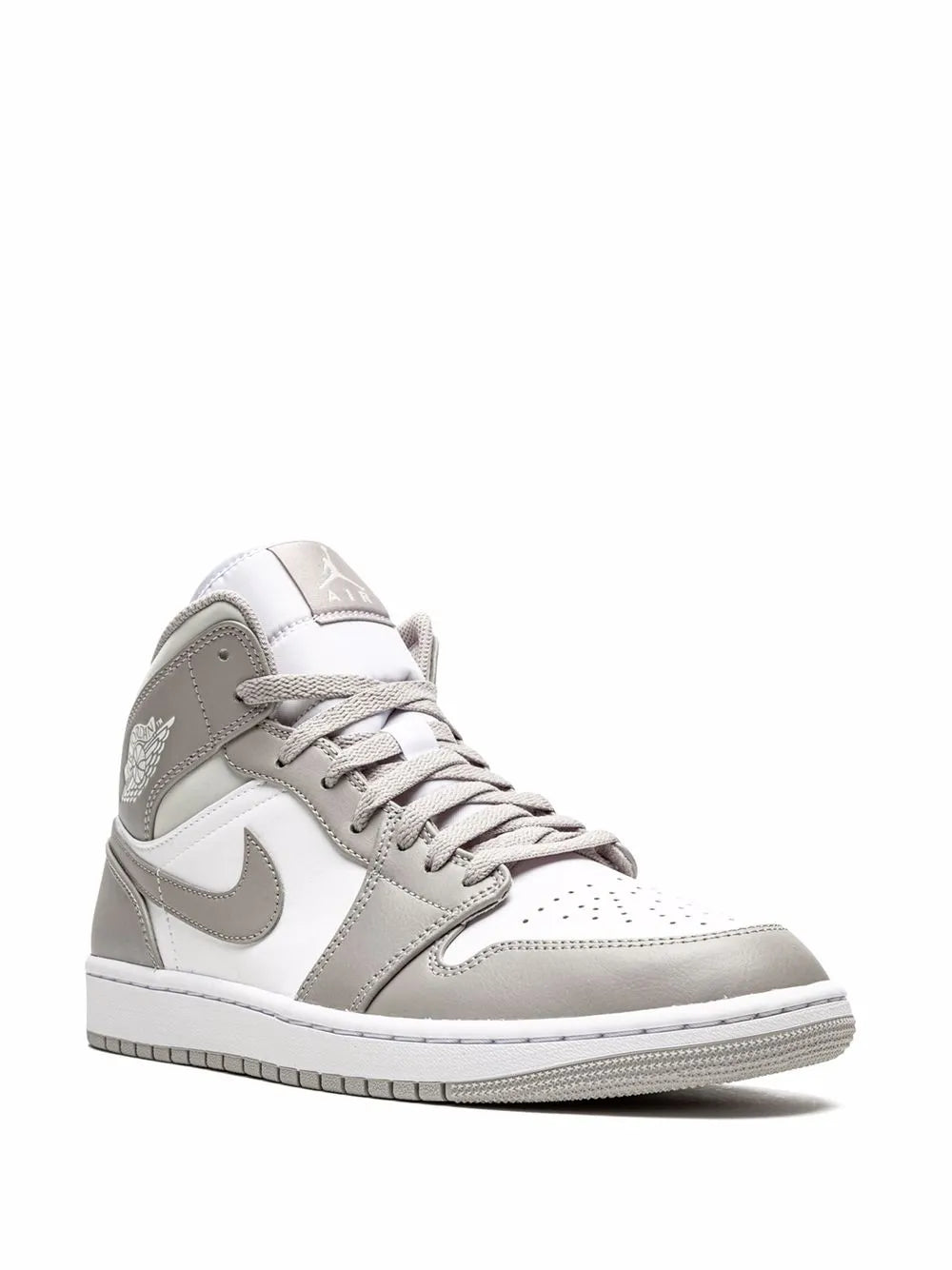 Exclusive Air Jordan 1 Mid Sneakers — College Grey/Light Bone White — Size US M 7 - US W 8.5 — Side View
