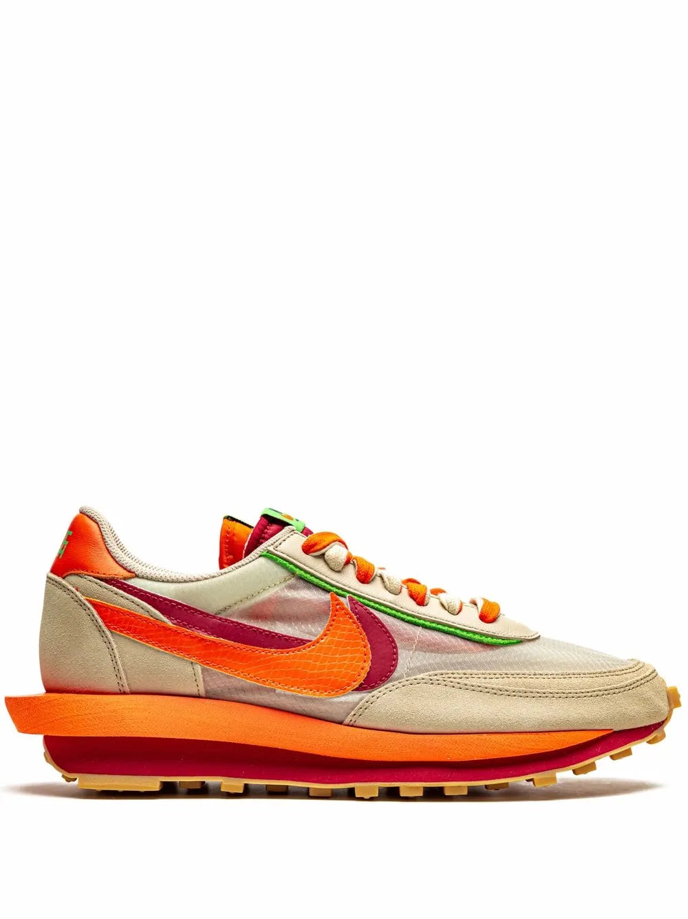Exclusive Nike X Sacai X Clot Ldwaffle Net Orange Blaze Sneakers — Beige/Orange/Red — Size US M 6 - US W 7.5 — Front View