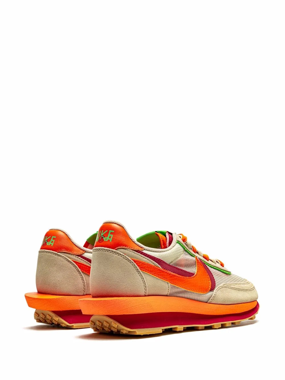 Exclusive Nike X Sacai X Clot Ldwaffle Net Orange Blaze Sneakers — Beige/Orange/Red — Size US M 6 - US W 7.5 — Back View