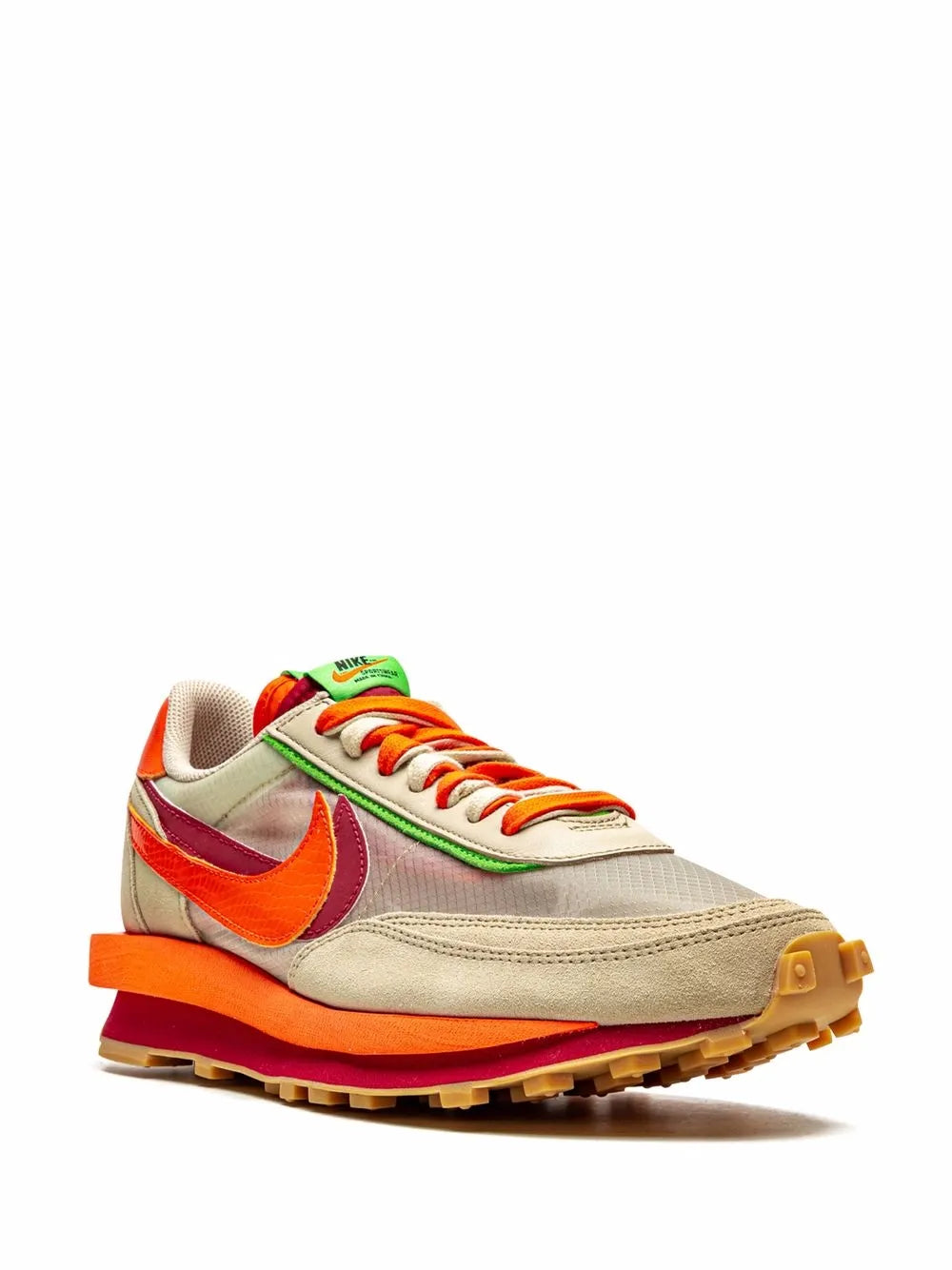 Exclusive Nike X Sacai X Clot Ldwaffle Net Orange Blaze Sneakers — Beige/Orange/Red — Size US M 6 - US W 7.5 — Side View
