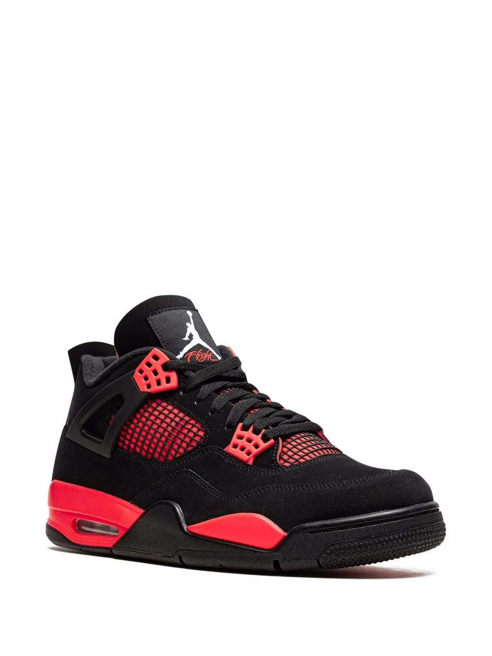 Exclusive Air Jordan 4 Retro Red Thunder Sneakers — Black/Red — Size US M 5 - US W 6.5 — Side View