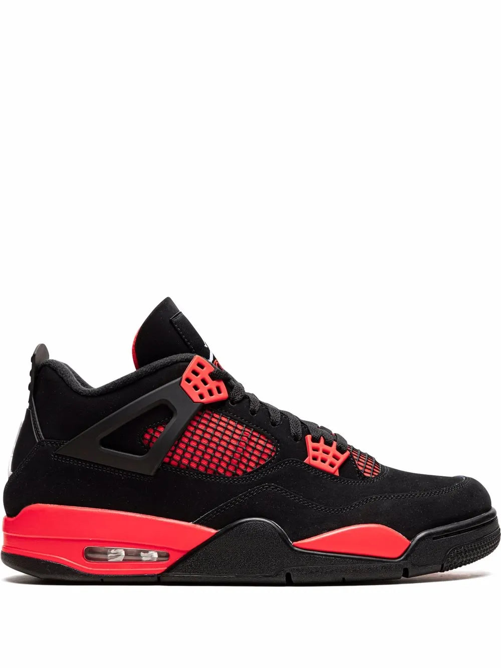 Exclusive Air Jordan 4 Retro Red Thunder Sneakers — Black/Red — Size US M 5 - US W 6.5 — Front View