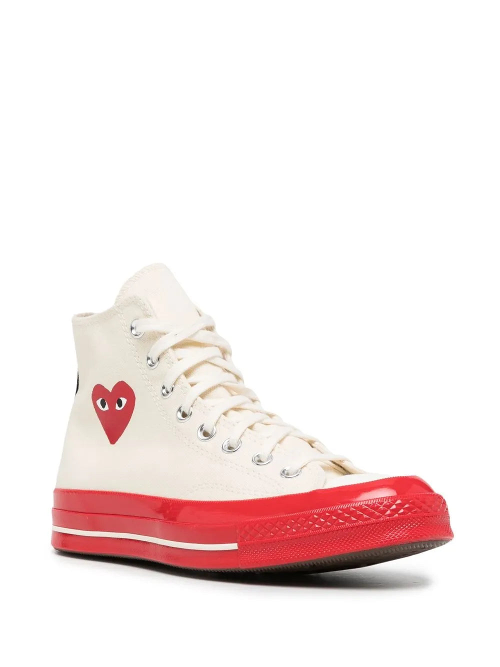 Exclusive Comme Des Gar ns Play X Converse Chuck 70 High-Top Sneakers — Same as shown — Size US M 6 - US W 7.5 — Side View