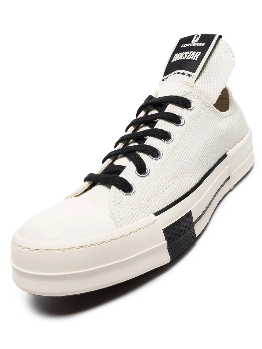 Exclusive Converse X Rick Owens Drkshdw Drkstar Ox Low-Top Sneakers — White/Black — Size US M 9 - US W 10.5 — Side View