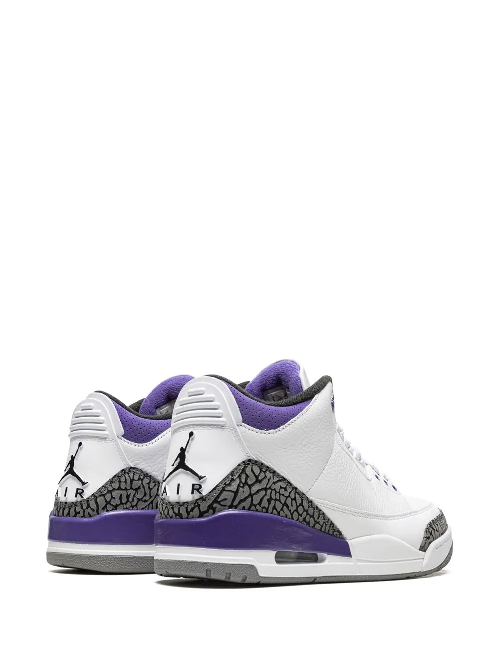 Exclusive Air Jordan 3 Dark Iris Sneakers — Purple/White/Grey — Size US M 6.5 - US W 8 — Back View