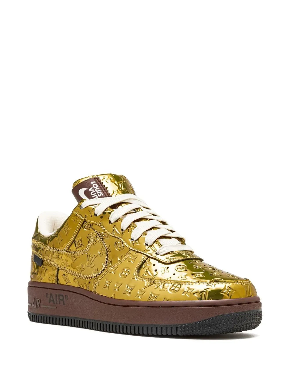 Exclusive Nike X Louis Vuitton Air Force 1 Low Virgil Abloh - Metallic Gold Sneakers — Same as shown — Size US M 3.5 - US W 5 — Side View