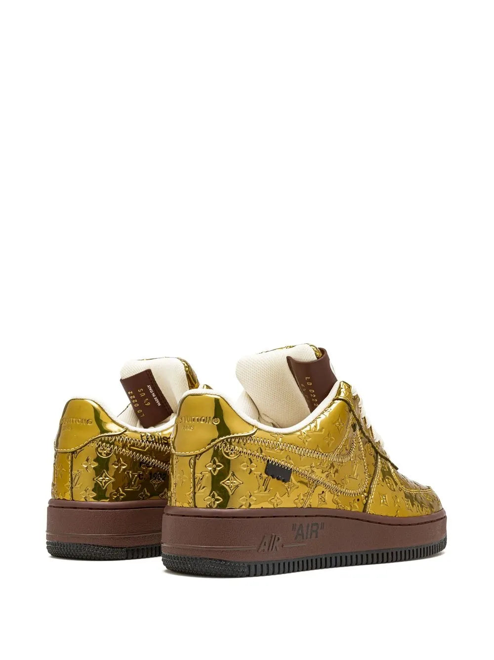 Exclusive Nike X Louis Vuitton Air Force 1 Low Virgil Abloh - Metallic Gold Sneakers — Same as shown — Size US M 3.5 - US W 5 — Back View