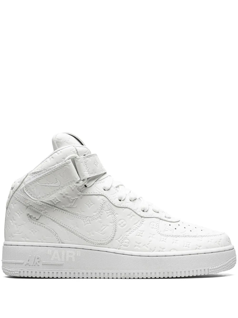 Exclusive Nike X Louis Vuitton X Virgil Abloh Air Force 1 Mid White/White Sneakers — Same as shown — Size US M 3.5 - US W 5 — Front View