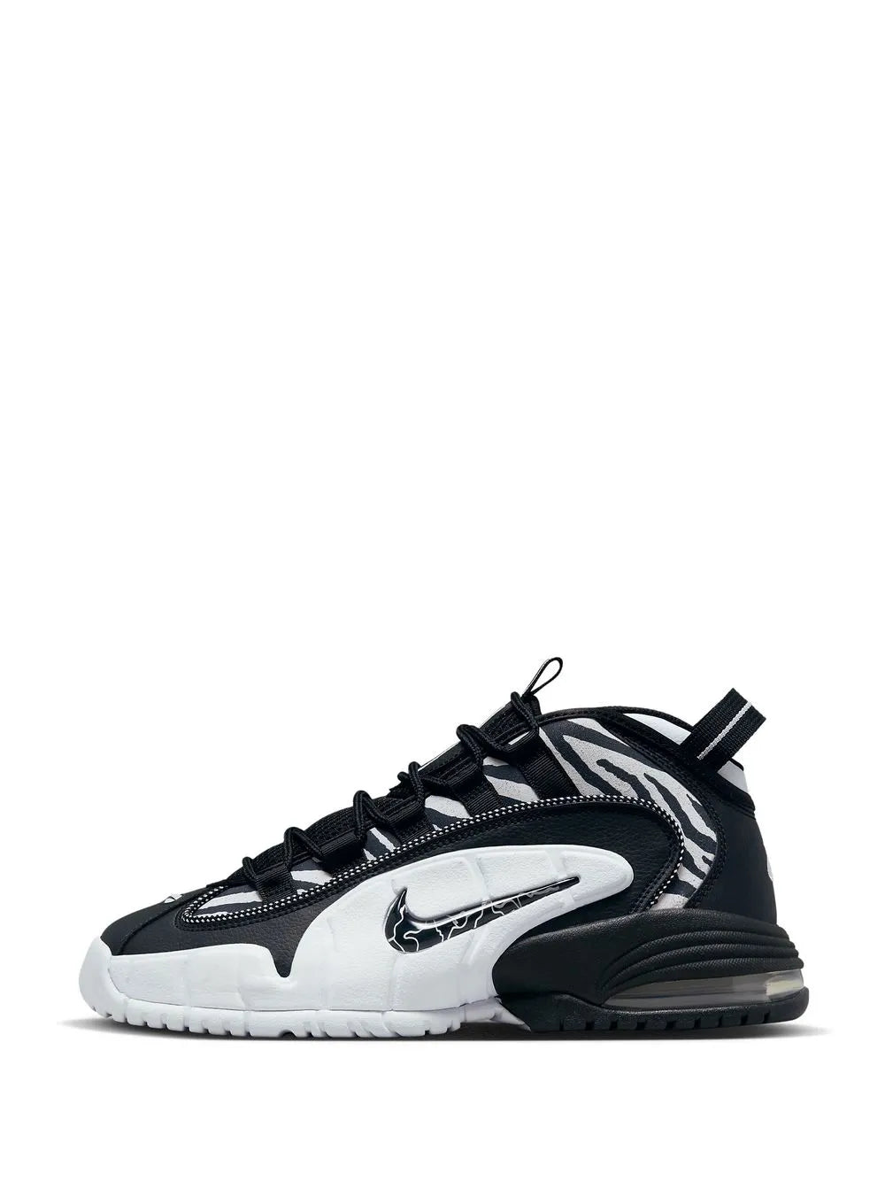 Exclusive Air Max Penny Tiger Stripes Sneakers — Black/White — Size US M 3.5 - US W 5 — Detail View