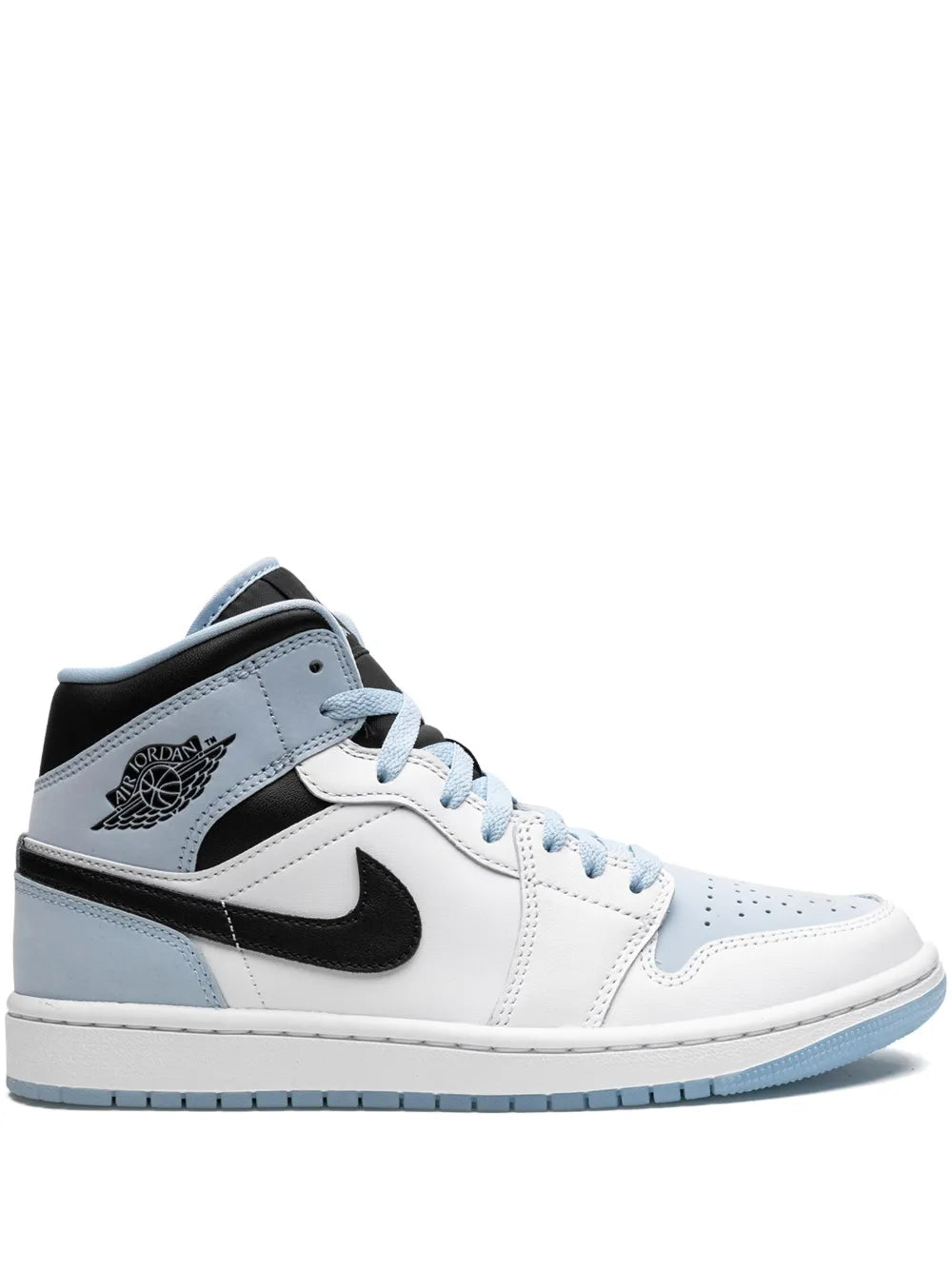 Exclusive Air Jordan 1 Mid Se White/Ice Blue-Black Sneakers — Same as shown — Size US M 8 - US W 9.5 — Front View