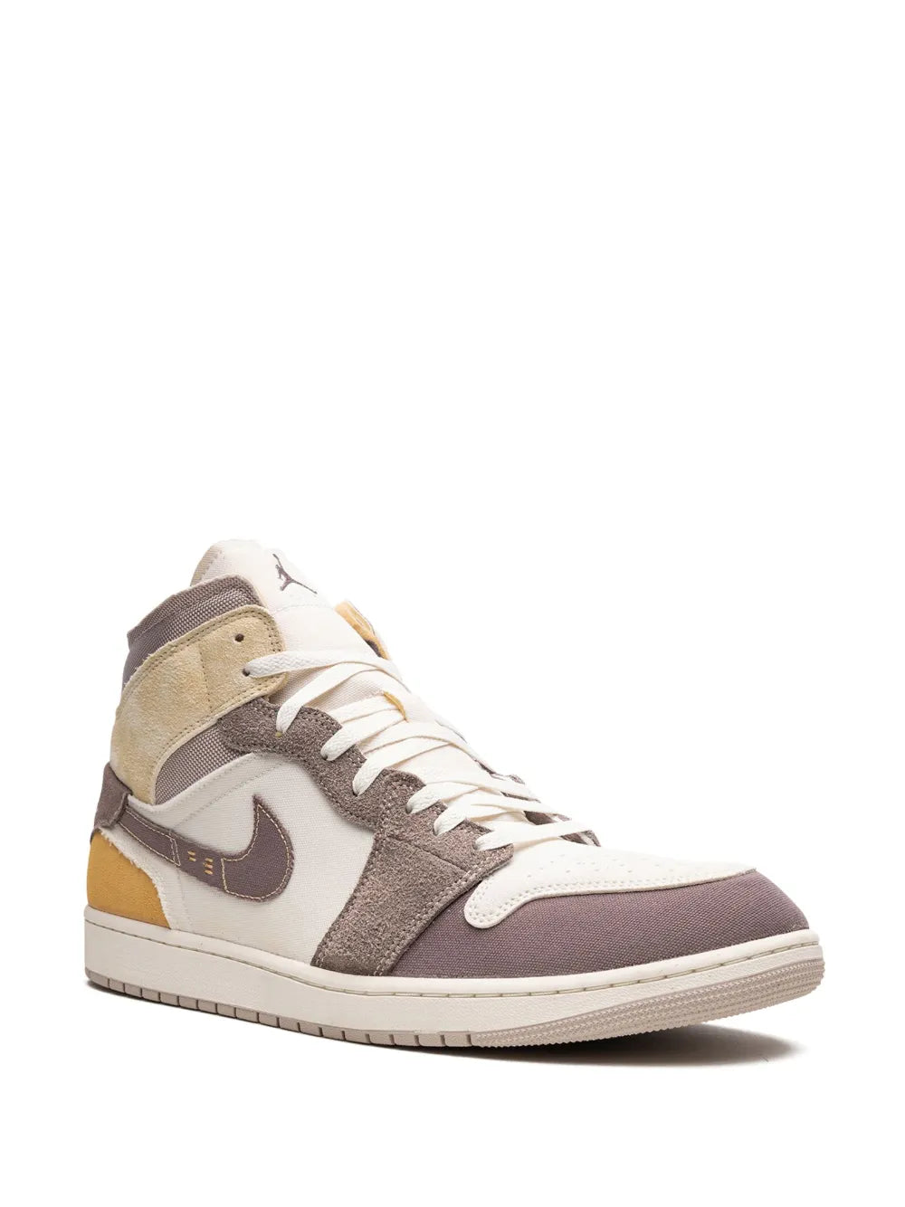 Exclusive Air Jordan 1 Mid Se Taupe Haze Sneakers — Ecru/Multicolour — Size US M 5 - US W 6.5 — Side View