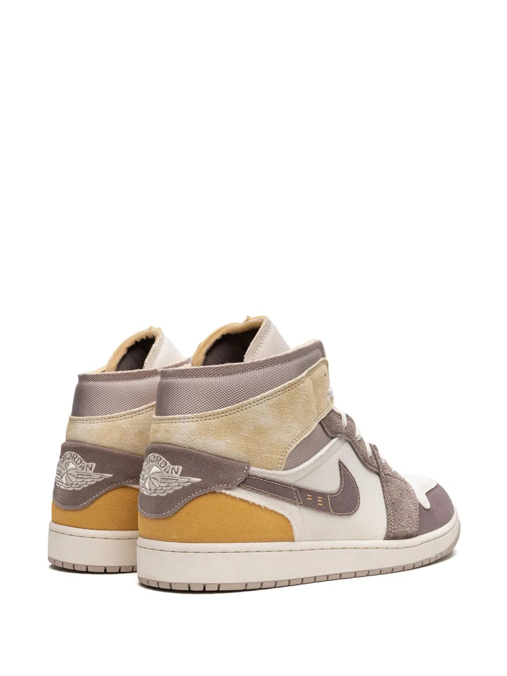 Exclusive Air Jordan 1 Mid Se Taupe Haze Sneakers — Ecru/Multicolour — Size US M 5 - US W 6.5 — Back View