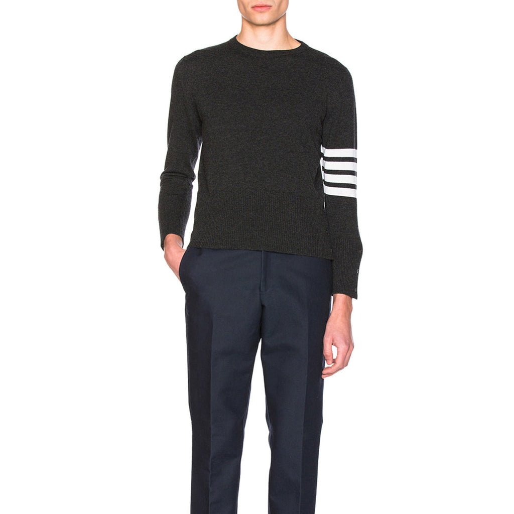 Exclusive Thom Browne  Round neck wool sweater — Dark gray — Size 1/M — Side View