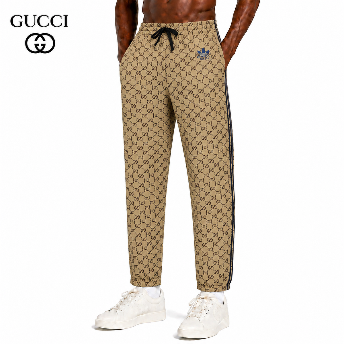 Exclusive Gucci x Adidas GG Monogram Track Pants — S — Front View