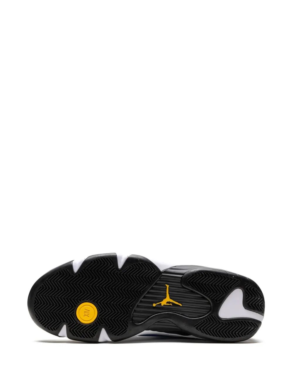 Exclusive Air Jordan 14 Laney Sneakers — Blue/Black/White — Size US M 4.5 - US W 6 — Top View