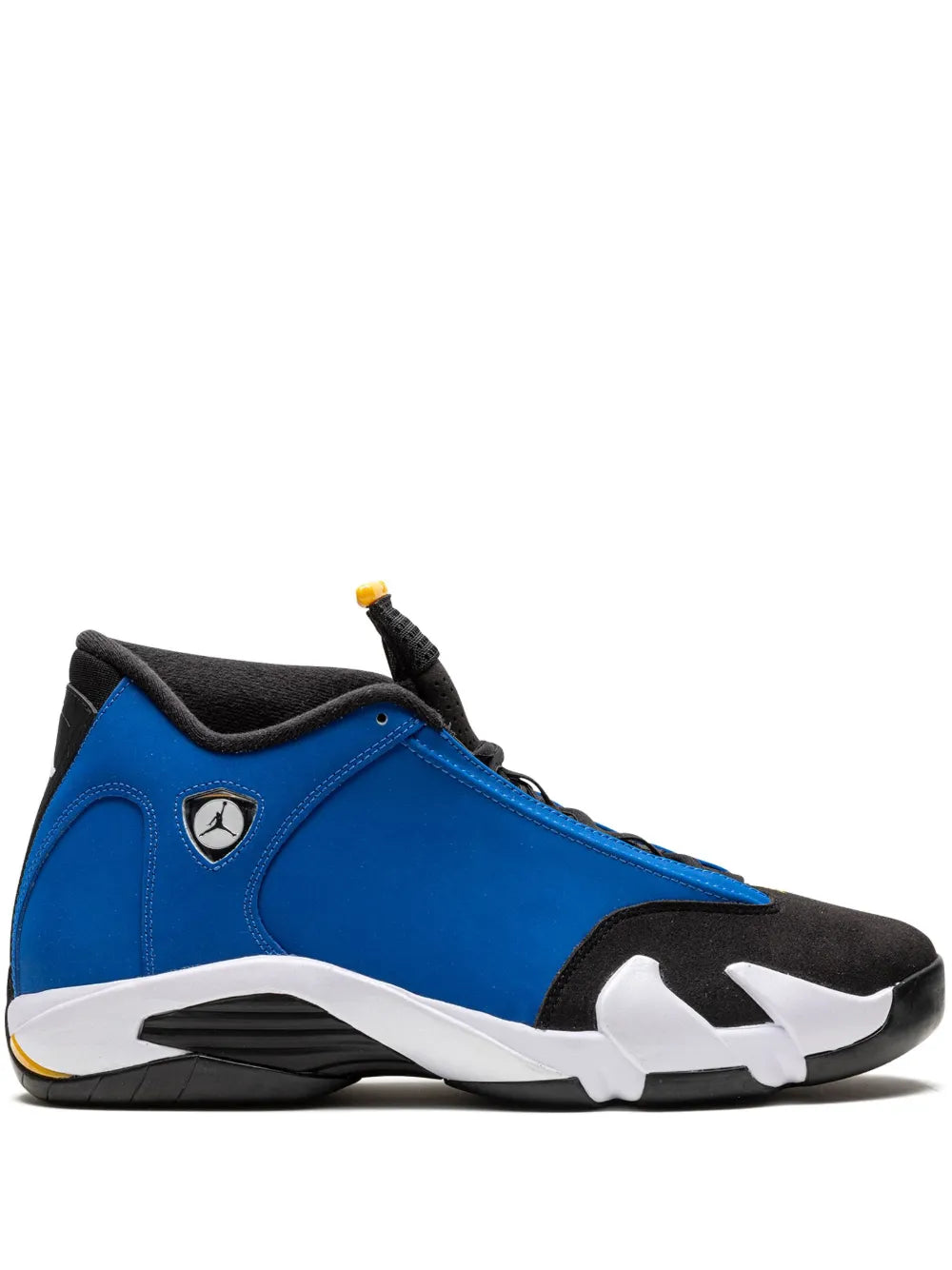 Exclusive Air Jordan 14 Laney Sneakers — Blue/Black/White — Size US M 4.5 - US W 6 — Front View