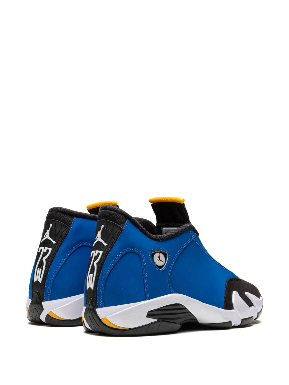 Exclusive Air Jordan 14 Laney Sneakers — Blue/Black/White — Size US M 4.5 - US W 6 — Back View