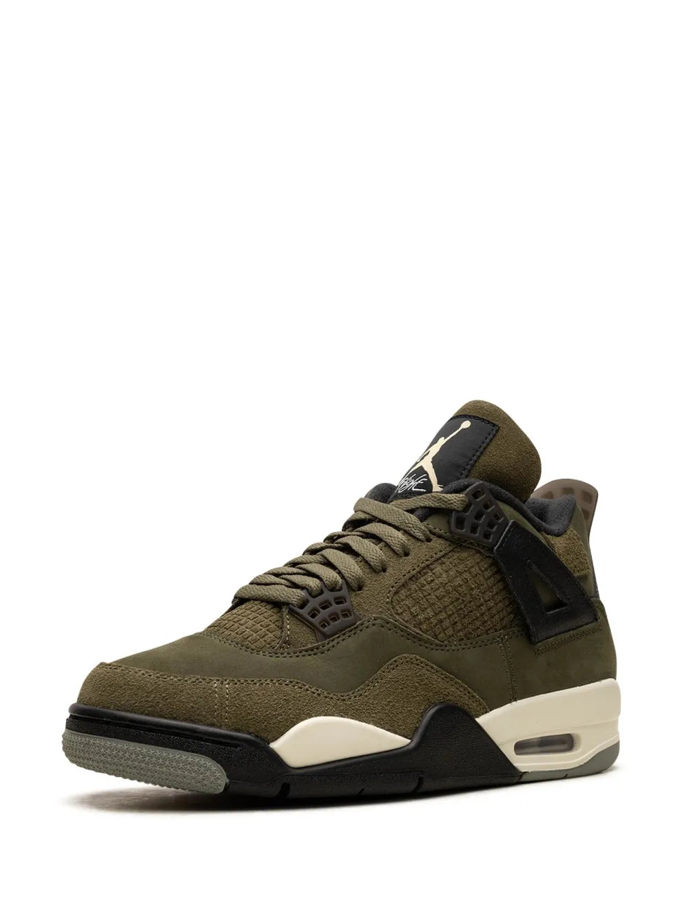 Exclusive Air Jordan 4 Craft Medium Olive Sneakers — Green/Black — Size US M 8.5 - US W 10 — Lifestyle View